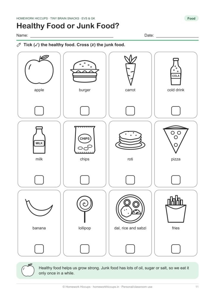 EVS & GK Worksheets PDF for UKG & Class 1 – My Body, Plants, Animals, India & GK Quiz, Ages 5–7 (42 Pages)