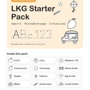 LKG Starter Pack worksheets PDF cover – 46 printable A4 pages